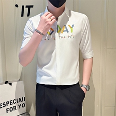 店主风社会小伙男绣花七分袖衬衫男士休闲衬衣301A-1/CS565/P55，男装衬衫，星座301A-1