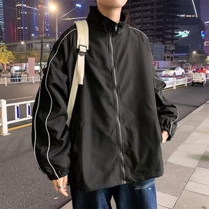 W251-P60 春秋反光条设计黑色双层夹克外套工装休闲男女外套开衫图片