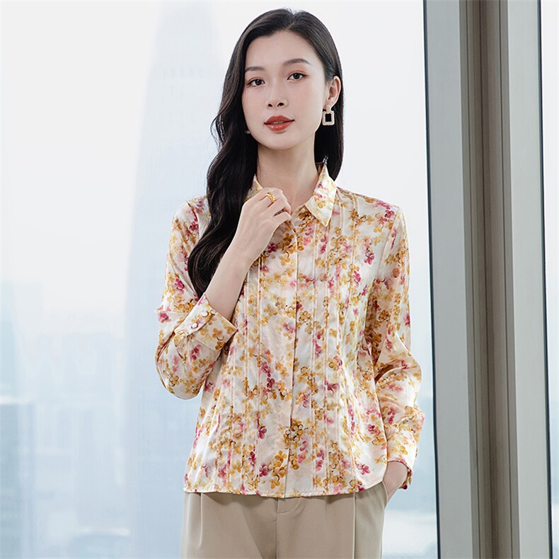 轻奢真丝衬衫女长袖2026春装品牌印花妈妈重磅真丝上衣小衫衬衣,女装衬衫,阿舍尔精品