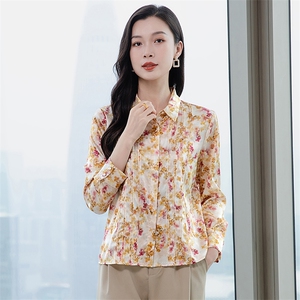 轻奢真丝衬衫女长袖2026春装品牌印花妈妈重磅真丝上衣小衫衬衣图片