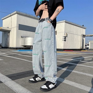 美式vibe裤子男高街ins潮牌浅色牛仔裤直筒春夏阔腿裤N01229-P43图片