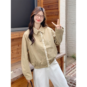 1506A/GQ8750/P66复古蕾丝花边翻领夹克外套女秋冬图片