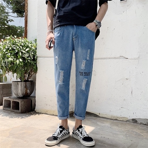 2021春季九分牛仔裤男裤子破洞潮流小脚修身显瘦9分裤男p30图片