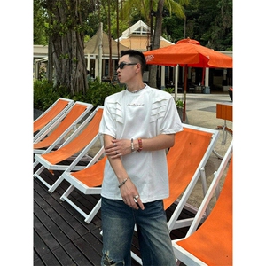 欧美高街设计感t恤男士结构垫肩短袖夏季美式重磅半袖WLT1533-p35图片