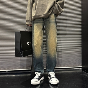 大货复古黄泥染直筒牛仔裤vintage水洗宽松阔腿休闲长裤图片