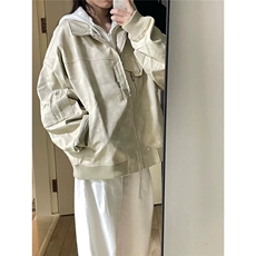219-P702025春季新款韩版时尚百搭斜拉链立领宽松冲锋衣外套女，男装夹克，电商B323A