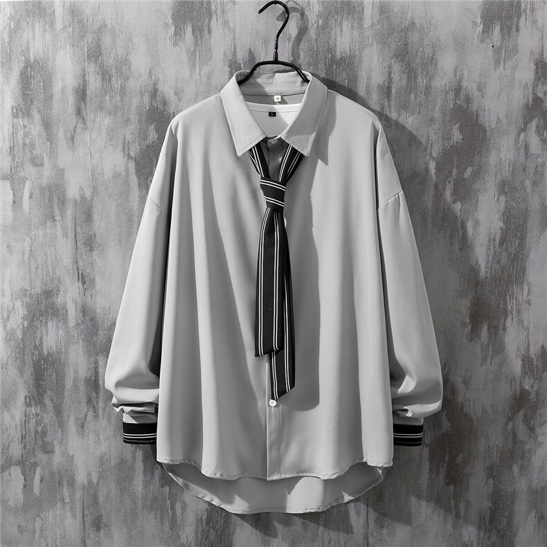 日系休闲情侣大码M-5XL短袖衬衫男潮长袖衬衣挂拍灰墙风7975P45，男装T恤，星座227-7