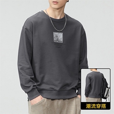 男士卫衣男春秋款圆领潮牌男装新款男款长袖上衣秋季无帽8055-P33，男装卫衣，电商D215