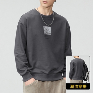 男士卫衣男春秋款圆领潮牌男装新款男款长袖上衣秋季无帽8055-P33图片