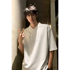 2026夏季新款V领270g华棉宽松短袖T恤DT6263特P25建议零售价68，男装T恤，电商A001