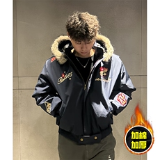 现货高品质美式高街重磅刺绣座山雕大毛毛领棉衣男女加厚棉服外套，男装棉衣，电商A443