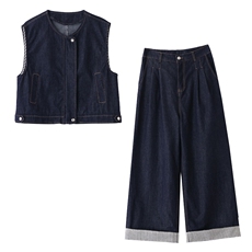 牛仔套装女2025夏新款韩系高级松弛感超火减龄休闲无袖一整套穿搭，女装套装/套裙，意芙