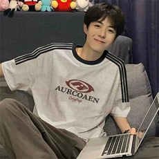 夏季美式高街重磅纯棉三条杠织带撞色男女短袖T恤ZD376-特P30，男装T恤，电商A486