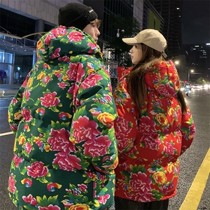 DH251连帽棉衣外套东北大花无龙棉服风民族特色棉服大码情侣图片