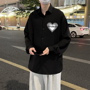 原宿男ins宽松型方领文艺衬衫新款潮流长袖潮青春流行春季 C1103图片