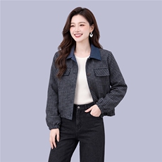 外套女秋季格子拼接梭织高密保暖外套，女装短外套，曼沙奕珂