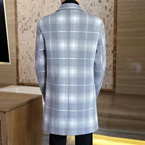 冬季男士英伦风毛呢修身中长款大衣格子风衣长外套N09图片