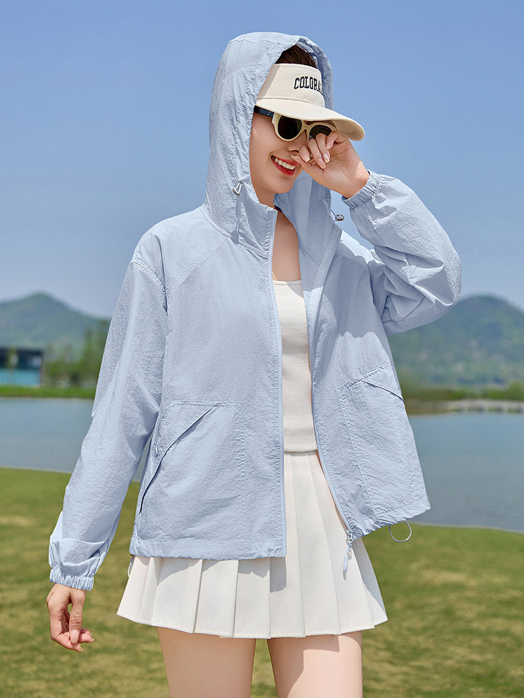 时尚防晒衣女夏季2025新款宽松休闲防晒服连帽户外透气开衫薄外套,女装防晒衣,以桐