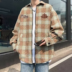 W370-P52毛呢格子双层内里刺绣衬衫夹克外套春秋新款上衣，男装夹克，星座911-1