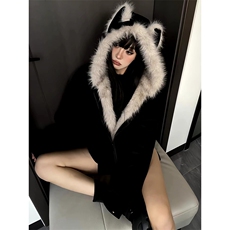 现货重磅硬挺boxy羽绒棉衣座山雕猫耳大毛毛领麂皮棉服冬外套，男装棉衣，电商A486-1