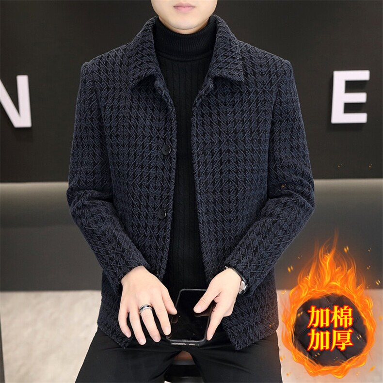 冬季新款男士翻领毛呢大衣加厚商务休闲夹克外套上衣7929P135图片