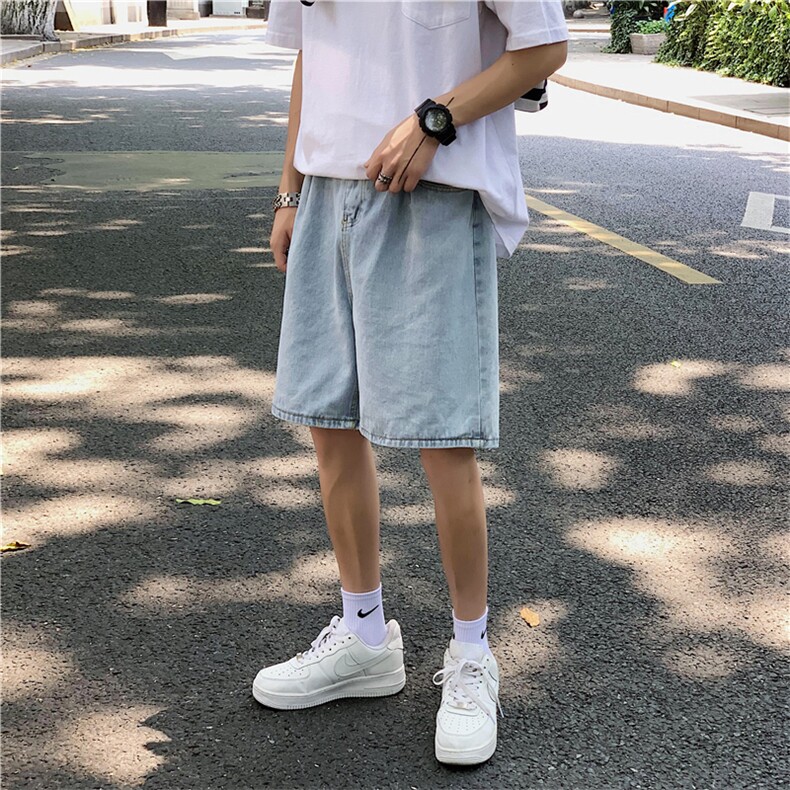 港风夏款男短裤牛仔五分裤中裤休闲马裤D图片