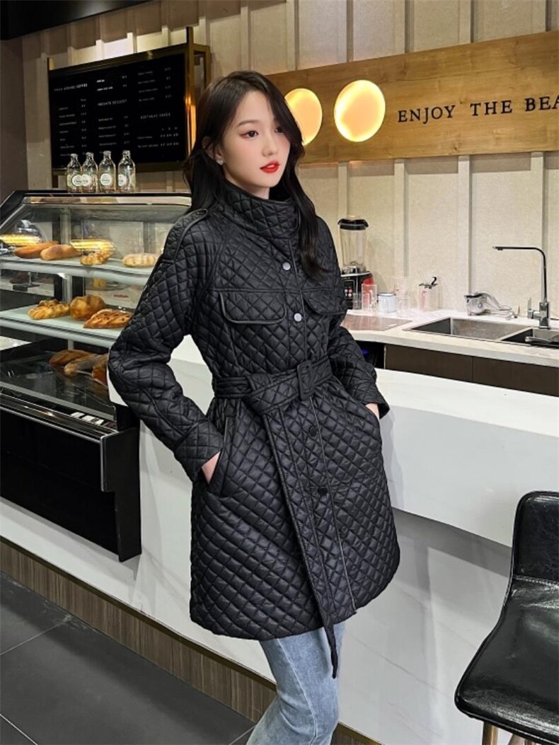 时尚潮流百搭修身显瘦长衣，女装棉衣/棉服，千利红