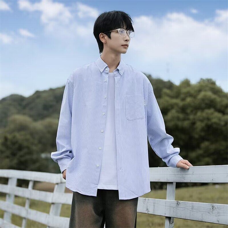 条纹衬衫男春季潮牌学院风长袖衬衣cityboy翻领工装外套C3024，男装衬衫，星座1116A-1（原606A）