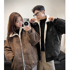 美拉德羊羔毛pu皮棉衣加绒加厚情侣棉服外套男H1166特P85，男装皮衣，电商A341