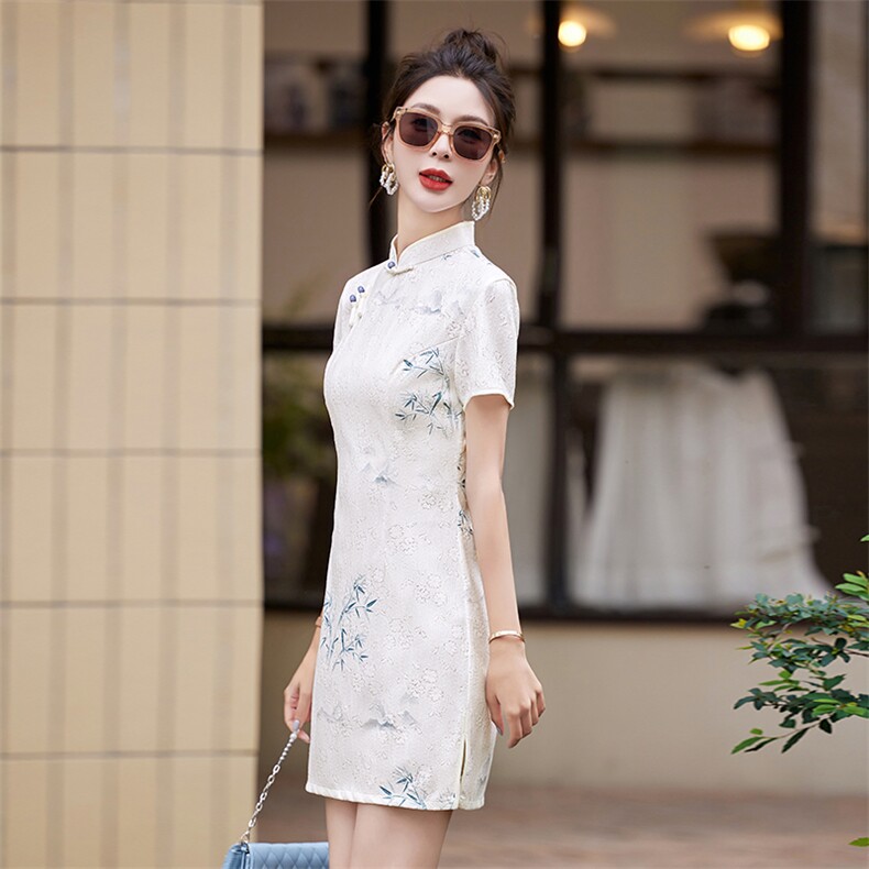 现货2024改良旗袍连衣裙年轻款女夏季新中式高级感禅意碎花裙,商品下架区,韩然一族