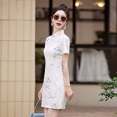 现货2024改良旗袍连衣裙年轻款女夏季新中式高级感禅意碎花裙，商品下架区，韩然一族