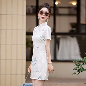 现货2024改良旗袍连衣裙年轻款女夏季新中式高级感禅意碎花裙图片