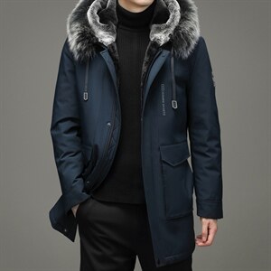 中老年白鸭绒羽绒服可卸狐狸毛领男冬季新款加厚外套HM2199-P490，男装羽绒服，电商B212（原钱塘6029）