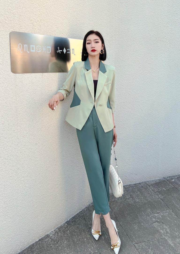 【现货】夏季新款短袖西装长款套装，女装西装，罗琳格