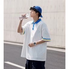 2025夏季新款拼接条纹蓝白色短袖polo杉T恤T1027/P45控59-100棉，男装T恤，电商A148