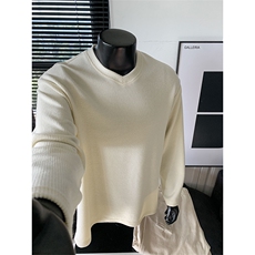 新款V领320g重磅抓毛纹理感慵懒风大码长袖T恤男T24510-特P40控78，男装T恤，电商A001-1