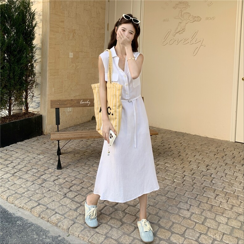 清冷感白色连衣裙女夏2025新款收腰流行巨好看衬衫裙高级感气质,女装连衣裙,2C012