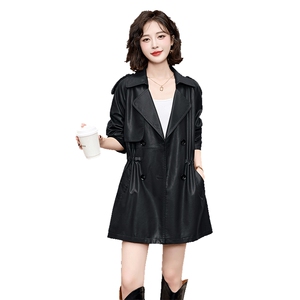 吾爱衣8601款小皮衣外套女中长款休闲宽松收腰机车皮夹克上衣图片