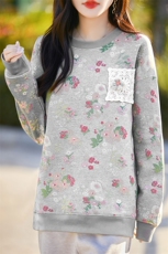卫衣女2024年秋季圆领长袖时尚碎花套头显瘦上衣，女装卫衣/绒衫，佳绒高端店