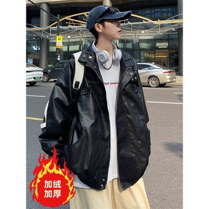 美式复古翻领pu皮衣夹克情侣帅气机车加绒皮衣外套Y1021-P90网图图片