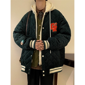 冬款加棉毛巾绣棉服潮假两件简约连帽外套男士8135-P140 控价178图片