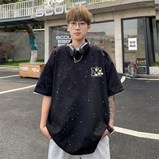 可48小时发货支持抖音得物来样二开美式满天星亮片短袖T恤MTX641，男装T恤，电商A486