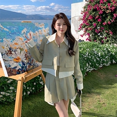春现-学院风可盐可甜假两件外套裙套装B190-2813-P160-K218，女装套装/套裙，2B190