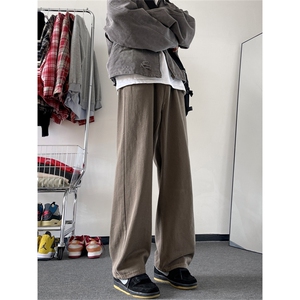 牛仔裤男复古纯色潮牌潮流韩版宽松直筒休闲长裤春季工装阔腿裤子图片