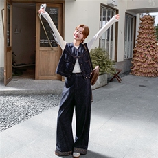 秋季牛仔阔腿裤马甲时尚两件套女，女装套装/套裙，浙宝069