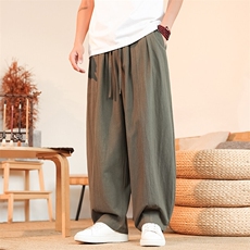 8XL-M亚麻弯刀裤直筒阔腿裤子男夏季宽松大码运动灯笼裤KZ068P60，男装休闲裤，电商B312
