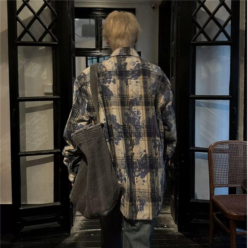 DH281-P50美式扎染长袖衬衫男2025春秋新款潮牌寸衫外套-网图现货,男装衬衫,星座603-2