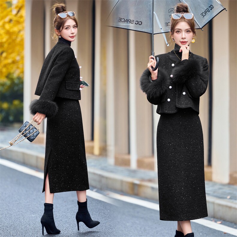 时尚小香风套装裙女2025年冬季新款爆款气质超好看羽绒服两件套装,女装套装/套裙,雅静靓衣