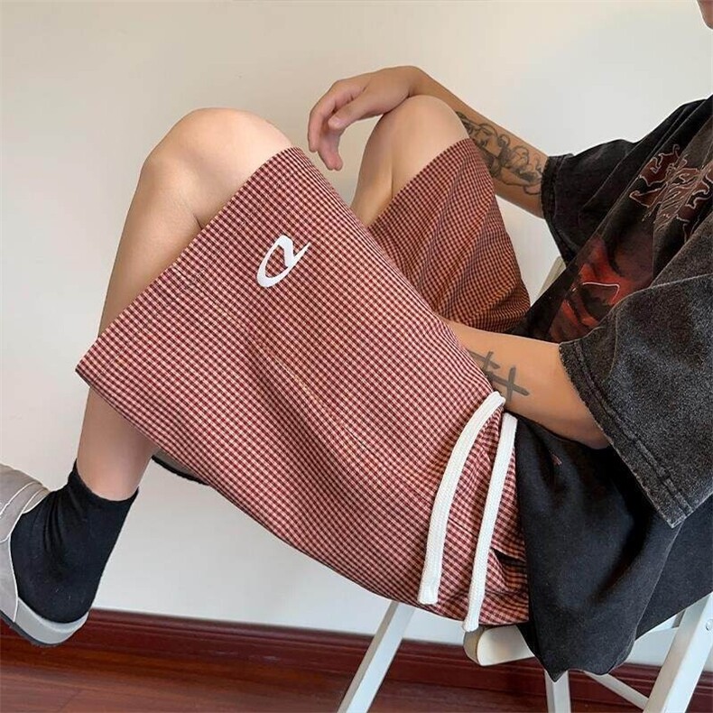 特批P21无差价25夏季百搭休闲刺绣格子运动大码五分短裤男DK5875，男装休闲裤，电商A001