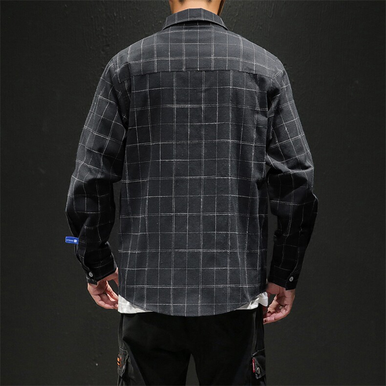 2021春秋季新款日系马切达休闲大码宽松男扣领格子衬衫C510-P40,男装衬衫,电商A001
